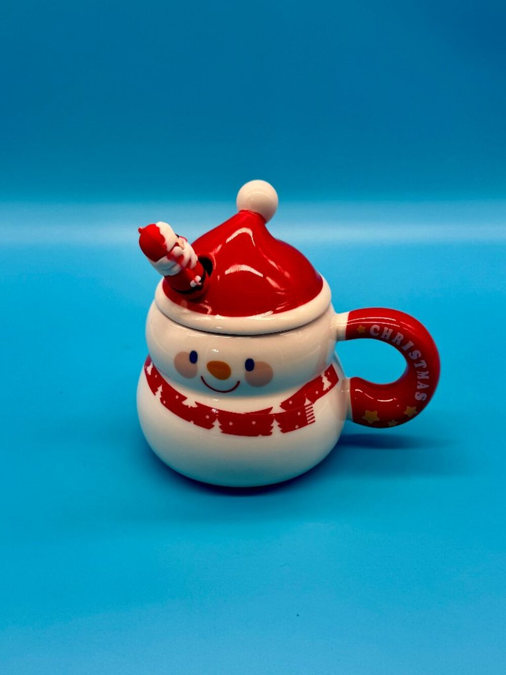 Wasabi Sushi Christmas Snowman Ceramic Mug Lid Santa Spoon Set